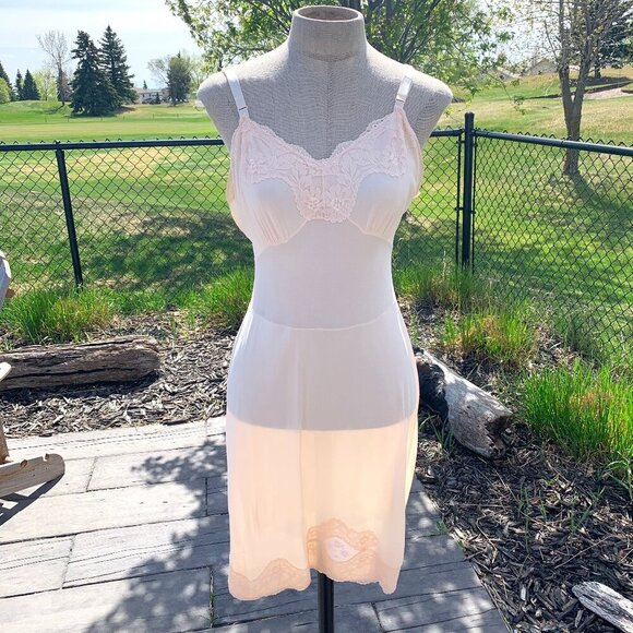 Vintage Babydoll Midi Slip Dress Satin Lace Trim Boho Lingerie - Picture 1 of 16